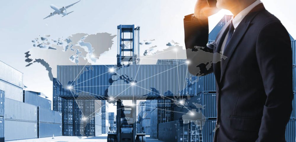 The world logistics  background or transportation Industry or shipping business and Container Cargo  shipment and truck delivery and airplane , import export Concept