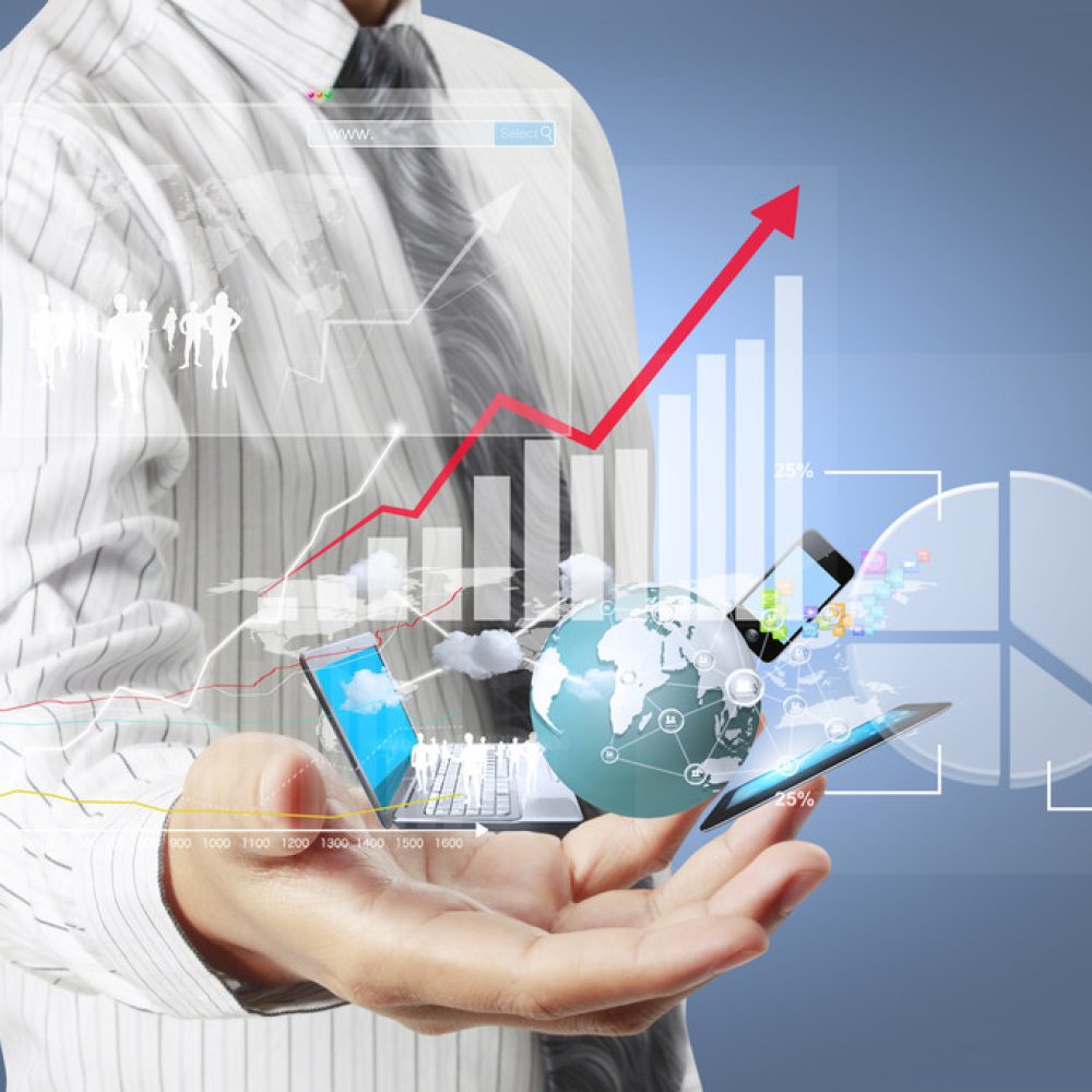 financial symbols coming from hand